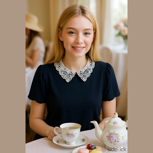 Vintage Blouse with Embroidered Floral Lace Peter Pan Collar
